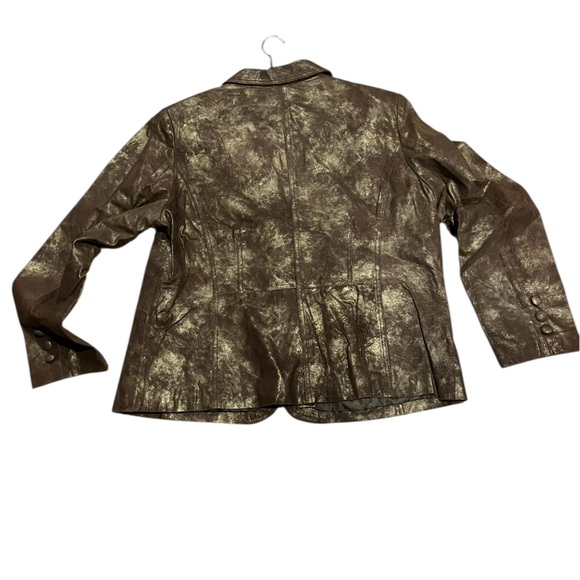 Dialogue genuine brown leather with metallic finish 3 button front blazer - Picture 5 of 13